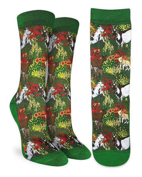 Women's Green Floral Goats Socks Adult Size 5-9