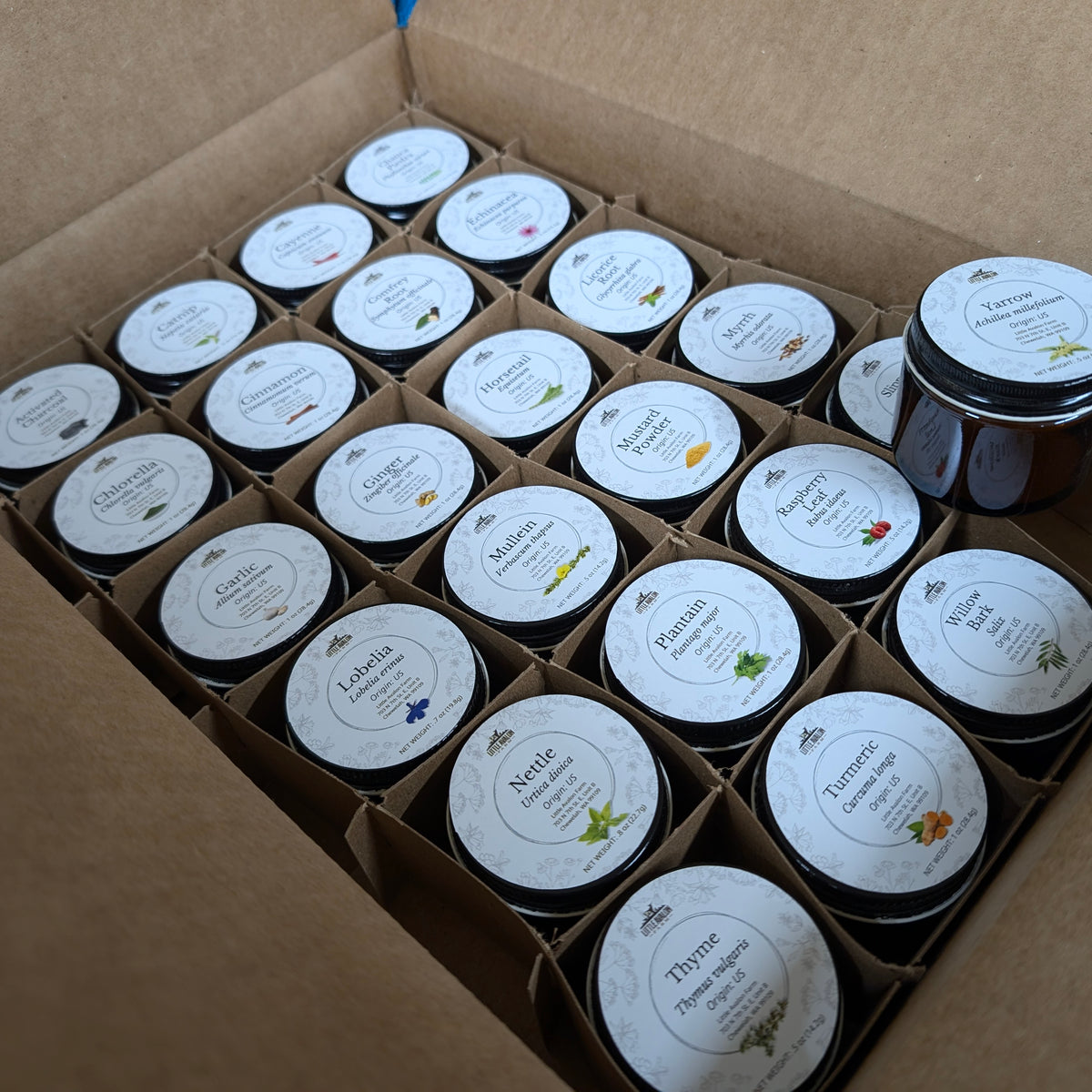 24-Herb Goat Care Starter Kit by Little Avalon Farm in Amber Glass Jars