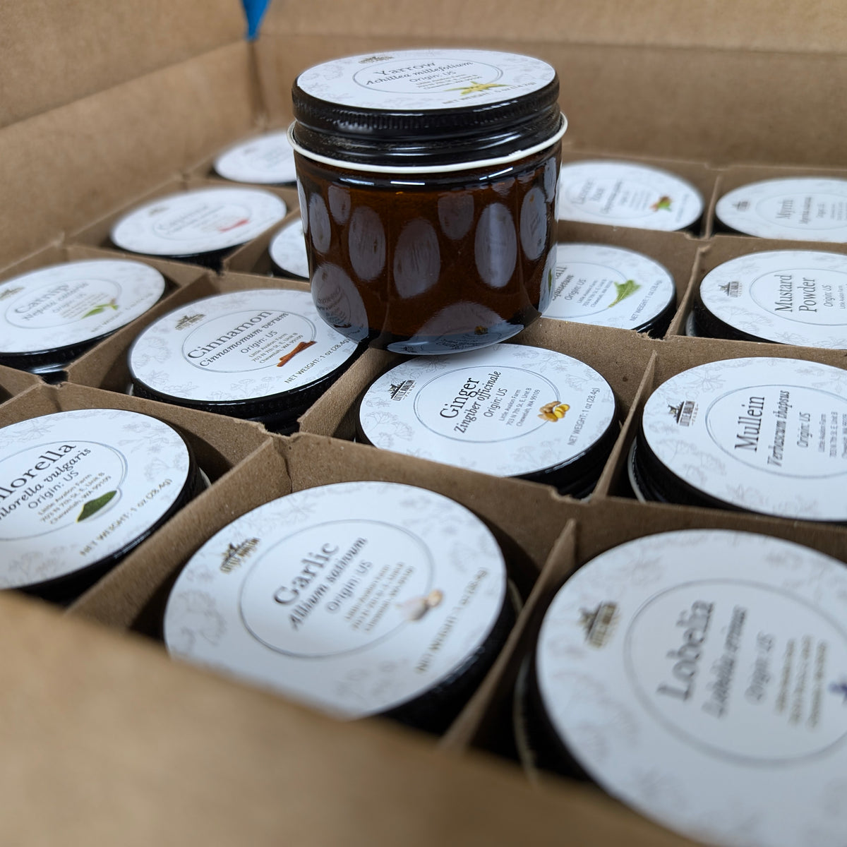 24-Herb Goat Care Starter Kit by Little Avalon Farm in Amber Glass Jars