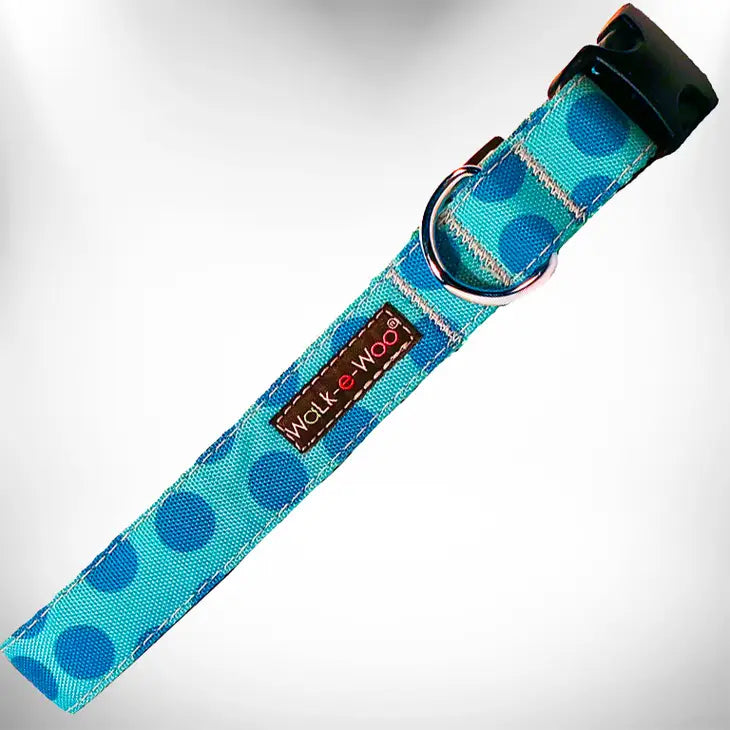 Walk-e-Woo Dog Collar: Turquoise and Blue Dot