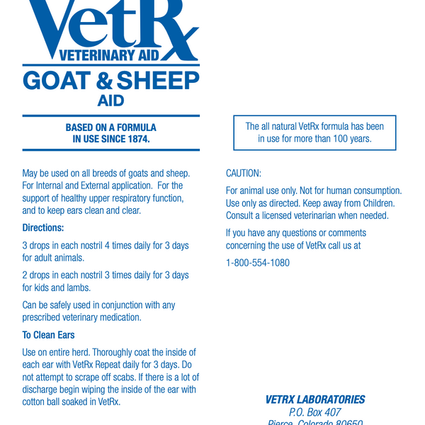 VetRx Respiratory and Ear Support Formula for Goats and Sheep