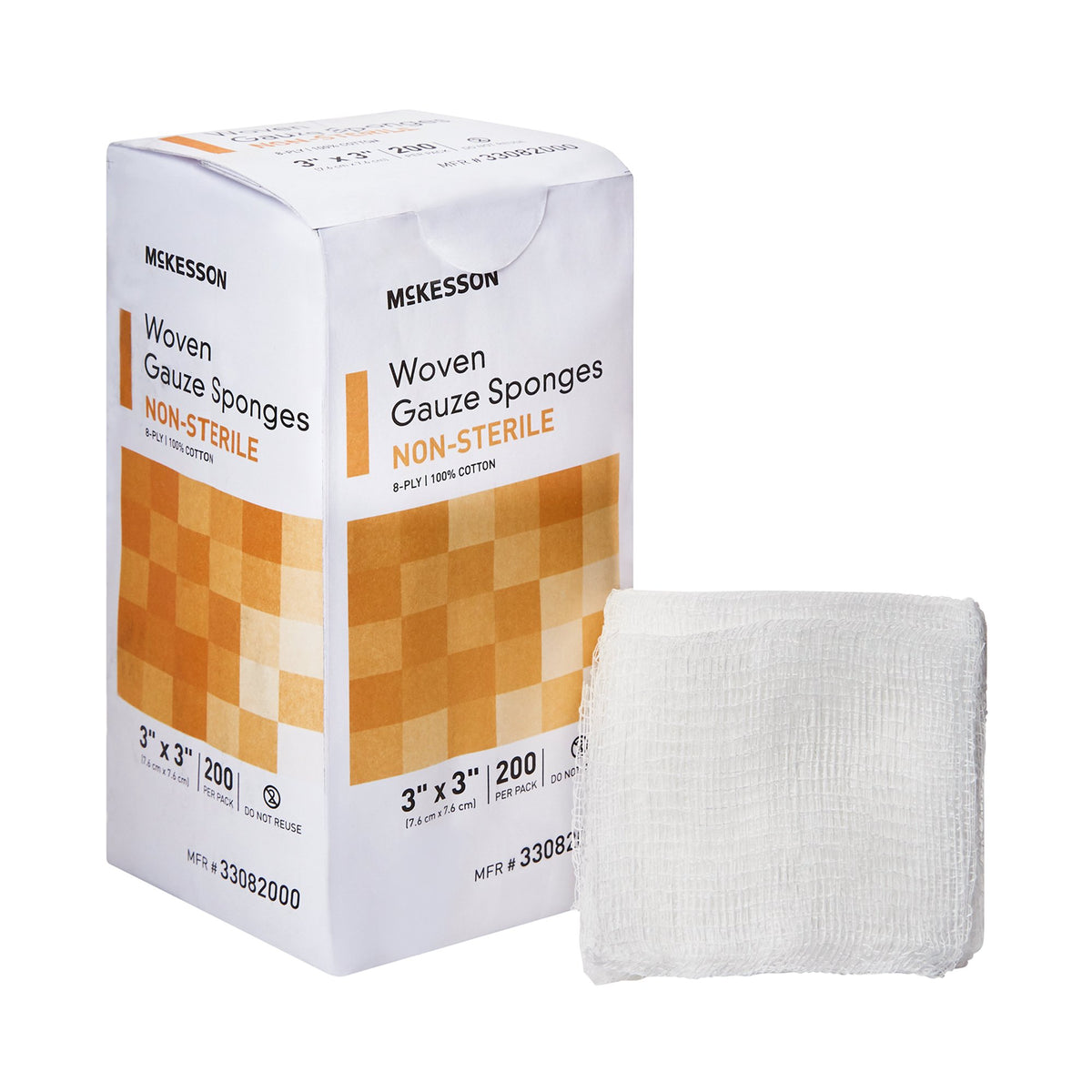 3x3 Inch Square Cotton Gauze Sponge 8-Ply Non-Sterile 200 pack