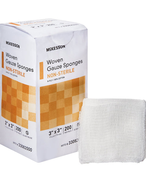 3x3 Inch Square Cotton Gauze Sponge 8-Ply Non-Sterile 200 pack