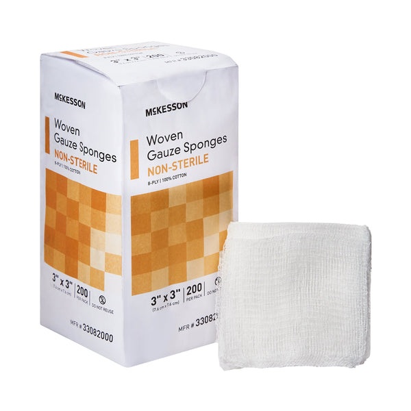 3x3 Inch Square Cotton Gauze Sponge 8-Ply Non-Sterile 200 pack