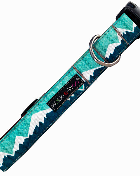 Walk-e-Woo Small Dog Collar: Snowcap Mountains Wintergreen