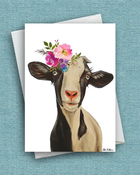 Bright Blooms Goat Card 'Luna' Greeting Card