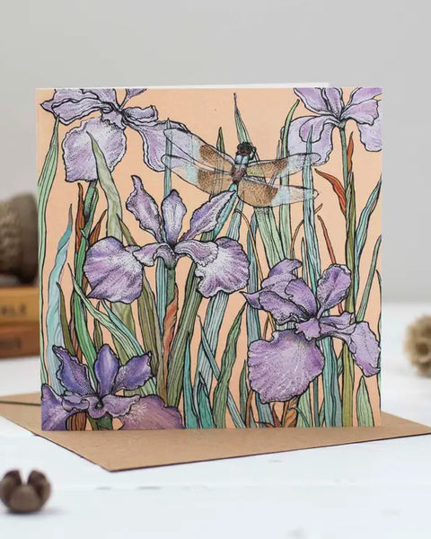 Dragonfly and Bearded Iris Greeting Card