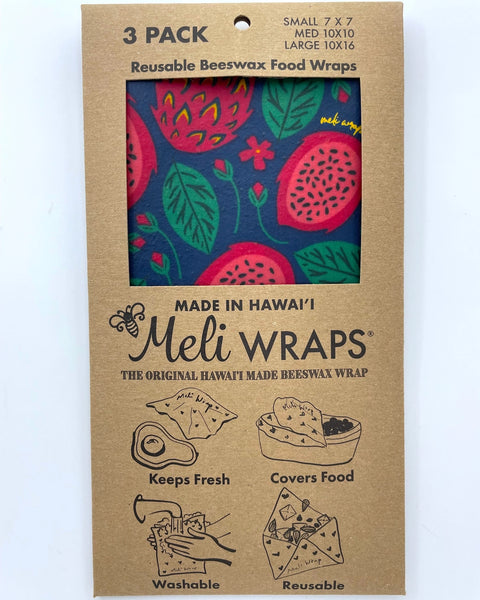 Reusable Beeswax Wraps-Meli Wraps 3 Packs Case in Dragonfruit Print