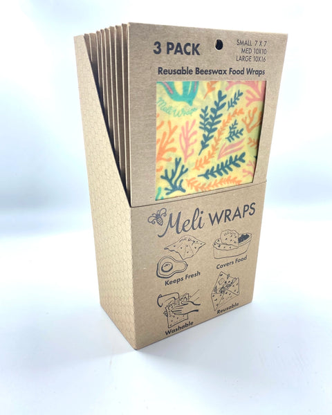 Reusable Beeswax Wraps-Meli Wraps 3 Packs Case in Reef Print