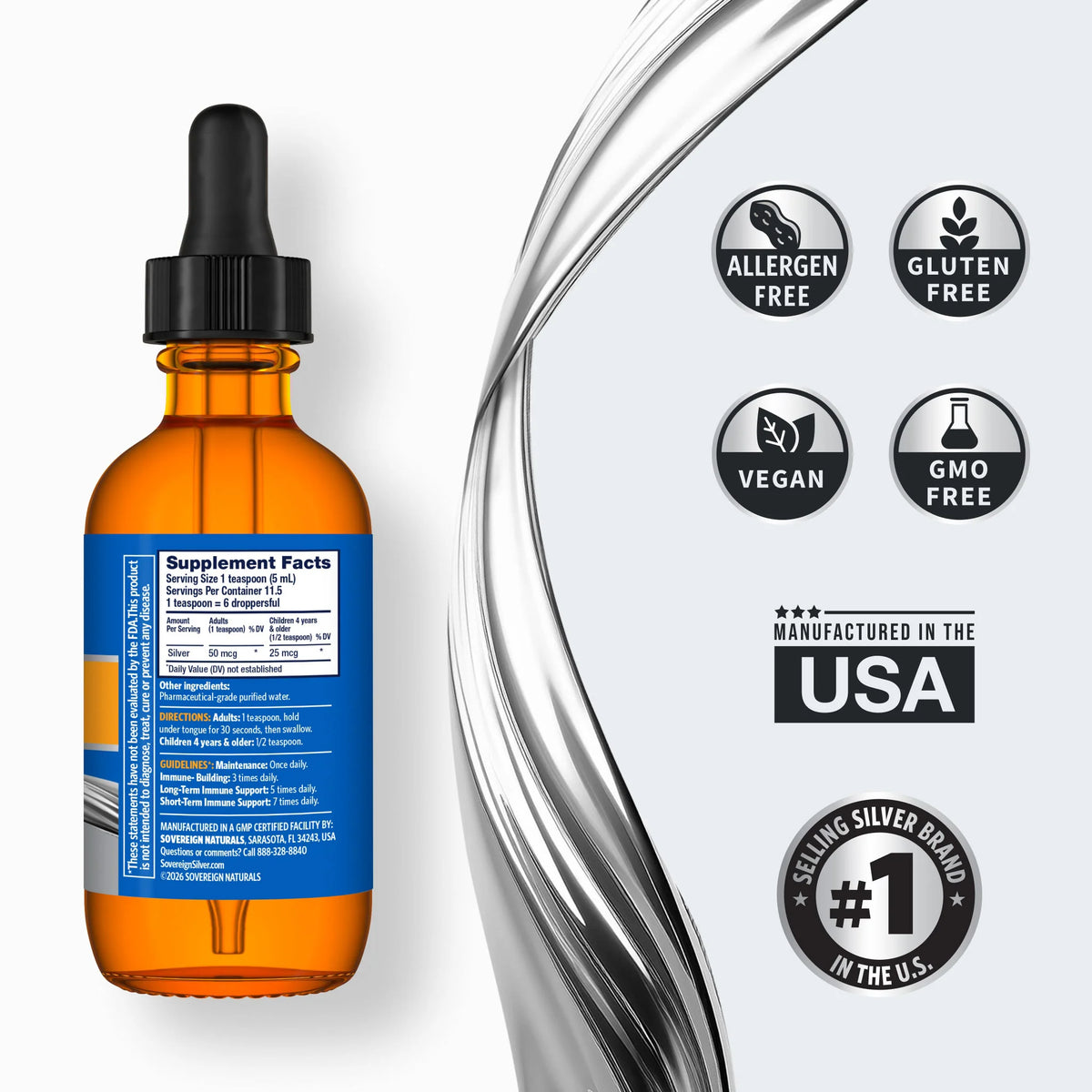 Sovereign Silver Immune Support Liquid Drops 10ppm
