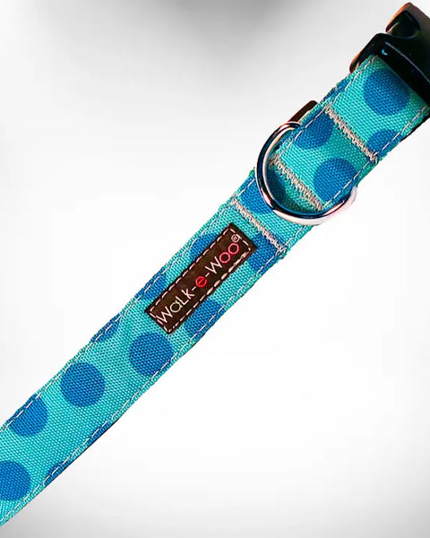 Walk-e-Woo Small Dog Collar: Turquoise and Blue Dot