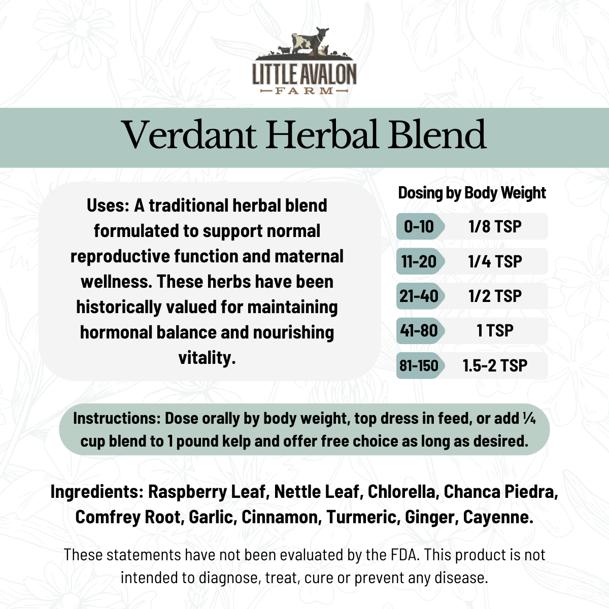Verdant Herbal Powder Blend | Reproductive & Maternal Support for Animals 4 oz