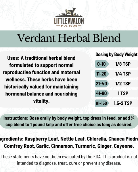 Verdant Herbal Powder Blend | Reproductive & Maternal Support for Animals 4 oz