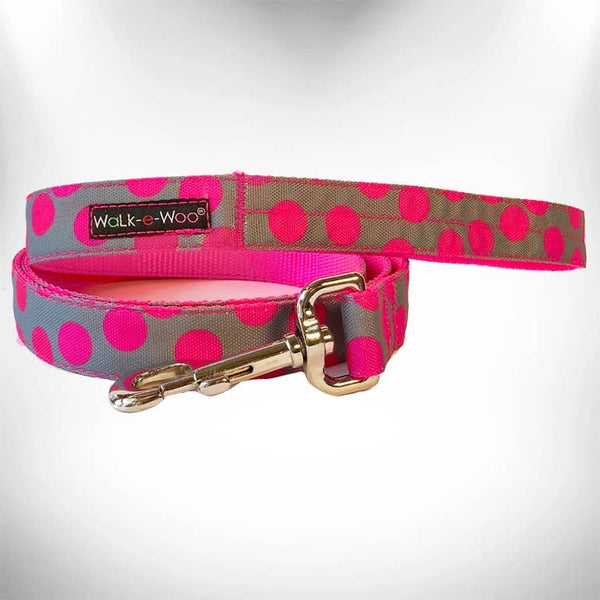 Walk-e-Woo Dog Collar: Neon Pink Dots on Grey