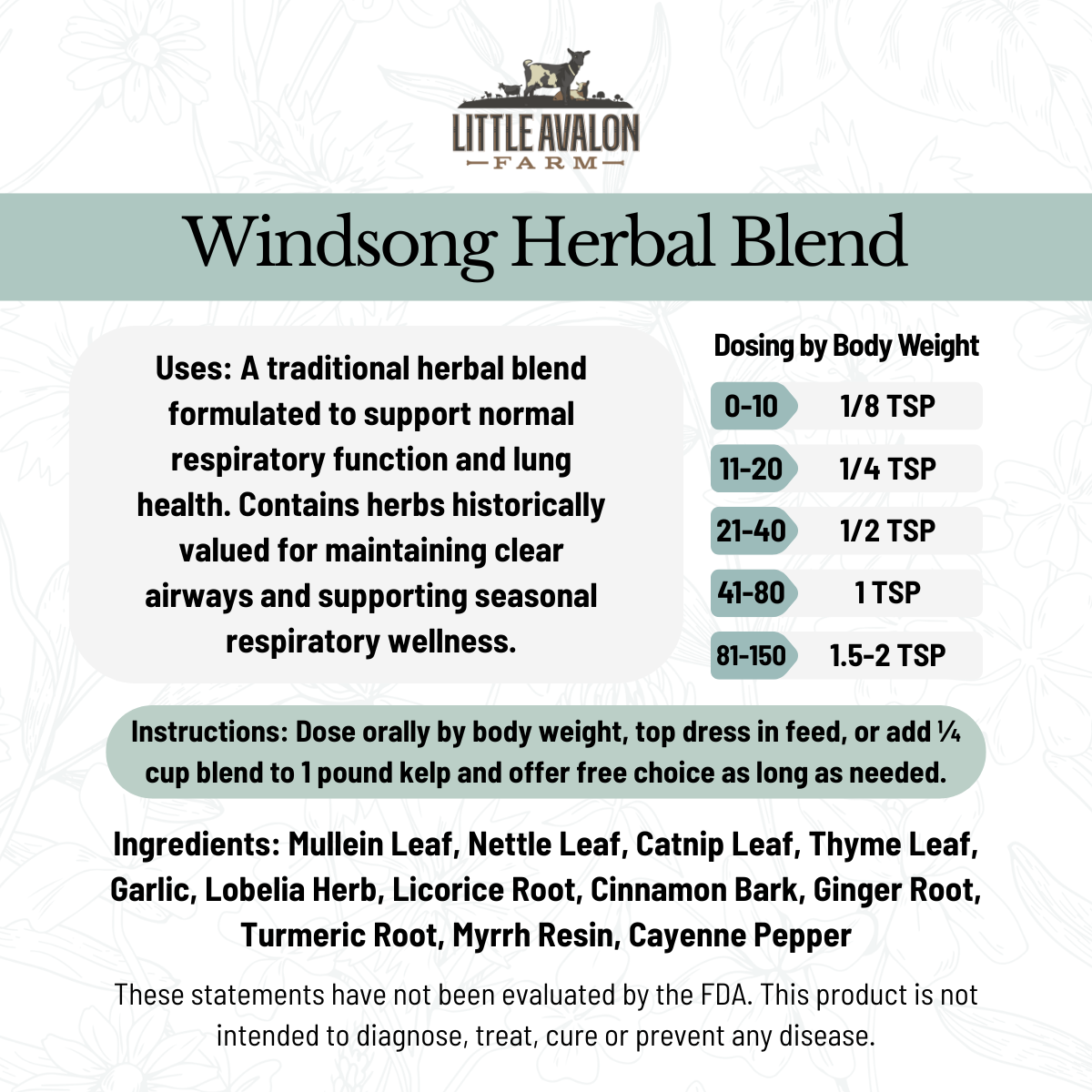 Windsong Herbal Powder Blend for Respiratory Wellness in Animals 4 oz