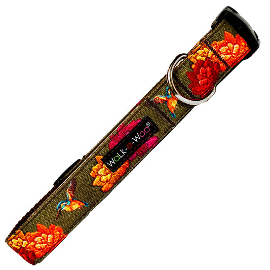 Walk-e-Woo Dog Collar: Hummingbird & Flowers