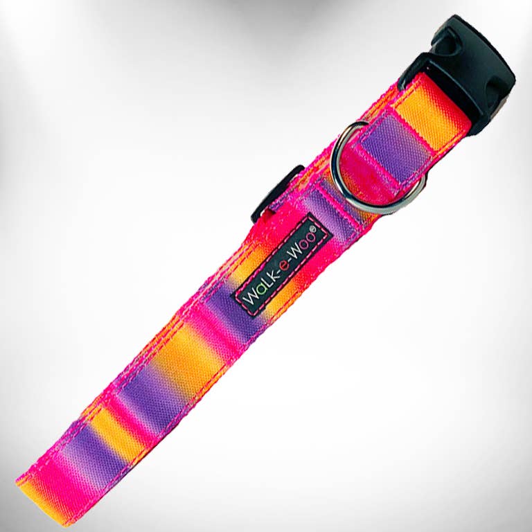 Walk-e-Woo Dog Collar: Pink and Purple Tie Dye